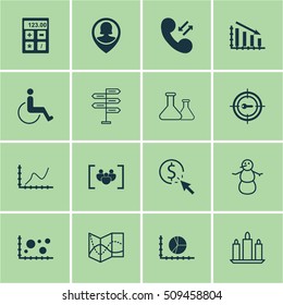 Set Of 16 Universal Editable Icons. Can Be Used For Web, Mobile And App Design. Includes Icons Such As Chemical, Wax, Accessibility And More.