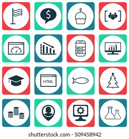 Set Of 16 Universal Editable Icons. Can Be Used For Web, Mobile And App Design. Includes Icons Such As Graduation, Market Research, PC And More.