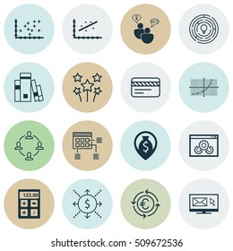 Set Of 16 Universal Editable Icons. Can Be Used For Web, Mobile And App Design. Includes Icons Such As Currency Recycle, Collaboration, Bank Card And More.