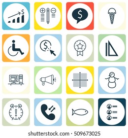 Set Of 16 Universal Editable Icons. Can Be Used For Web, Mobile And App Design. Includes Icons Such As Winter, Cellular Data, Frozen Food And More.