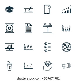 Set Of 16 Universal Editable Icons. Can Be Used For Web, Mobile And App Design. Includes Icons Such As Messaging, Graduation, Job Applicants And More.