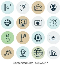 Set Of 16 Universal Editable Icons. Can Be Used For Web, Mobile And App Design. Includes Icons Such As Pin, Winter, Laptop And More.