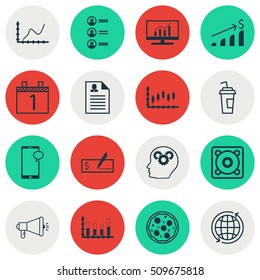 Set Of 16 Universal Editable Icons. Can Be Used For Web, Mobile And App Design. Includes Icons Such As Pizza Meal, Achievement Graph, Successful Investment And More.