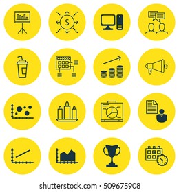 Set Of 16 Universal Editable Icons. Can Be Used For Web, Mobile And App Design. Includes Icons Such As Sequence Graphics, Desktop Computer, Wax And More.