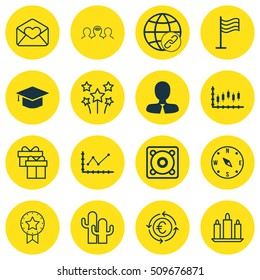 Set Of 16 Universal Editable Icons. Can Be Used For Web, Mobile And App Design. Includes Icons Such As Pin, Graduation, Cacti And More.