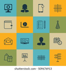 Set Of 16 Universal Editable Icons. Can Be Used For Web, Mobile And App Design. Includes Icons Such As Graphical Grid, Wallet, Presentation And More.