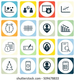 Set Of 16 Universal Editable Icons. Can Be Used For Web, Mobile And App Design. Includes Icons Such As Report, Fail Graph, Comparison And More.