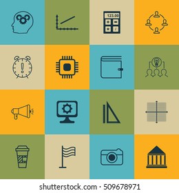Set Of 16 Universal Editable Icons. Can Be Used For Web, Mobile And App Design. Includes Icons Such As Chip, Time Management, Wallet And More.