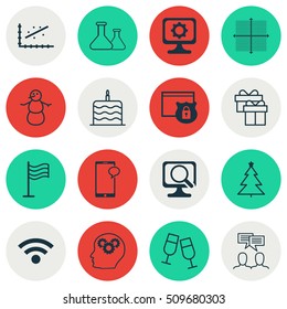 Set Of 16 Universal Editable Icons. Can Be Used For Web, Mobile And App Design. Includes Icons Such As Analytics, Discussion, Security And More.