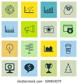 Set Of 16 Universal Editable Icons. Can Be Used For Web, Mobile And App Design. Includes Icons Such As Opportunity, Takeaway Coffee, Business Deal And More.