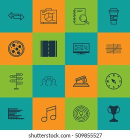 Set Of 16 Universal Editable Icons. Can Be Used For Web, Mobile And App Design. Includes Icons Such As Line Grid, Tournament, Crossroad And More.