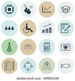 Set Of 16 Universal Editable Icons. Can Be Used For Web, Mobile And App Design. Includes Icons Such As Holiday Ornament, Cooperation, Open Cardboard And More.