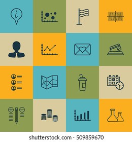 Set Of 16 Universal Editable Icons. Can Be Used For Web, Mobile And App Design. Includes Icons Such As Cosinus Diagram, Drink Cup, Dynamics And More.