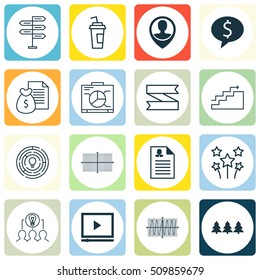 Set Of 16 Universal Editable Icons. Can Be Used For Web, Mobile And App Design. Includes Icons Such As Cosinus Diagram, Holiday Ornament, Drink Cup And More.