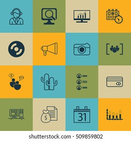 Set Of 16 Universal Editable Icons. Can Be Used For Web, Mobile And App Design. Includes Icons Such As Appointment, Questionnaire, Blank Cd And More.