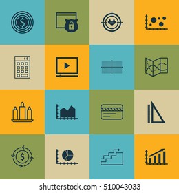 Set Of 16 Universal Editable Icons. Can Be Used For Web, Mobile And App Design. Includes Icons Such As Profit Graph, Investment, Measurement And More.