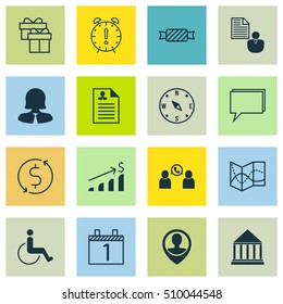 Set Of 16 Universal Editable Icons. Can Be Used For Web, Mobile And App Design. Includes Icons Such As Sweet, Business Woman, Employee Location And More.