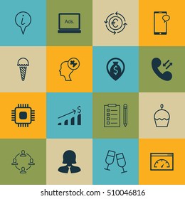 Set Of 16 Universal Editable Icons. Can Be Used For Web, Mobile And App Design. Includes Icons Such As Successful Investment, Birthday Cake, Cellular Data And More.