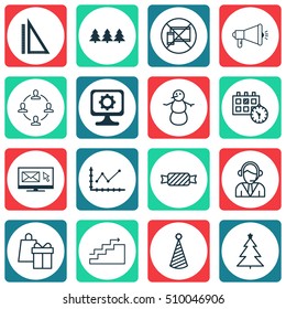 Set Of 16 Universal Editable Icons. Can Be Used For Web, Mobile And App Design. Includes Icons Such As Birthday Hat, Forbidden Mobile, PC And More.