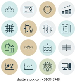 Set Of 16 Universal Editable Icons. Can Be Used For Web, Mobile And App Design. Includes Icons Such As Desktop Computer, Innovation, Cacti And More.