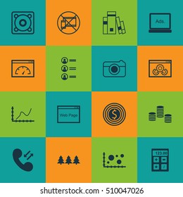 Set Of 16 Universal Editable Icons. Can Be Used For Web, Mobile And App Design. Includes Icons Such As Achievement Graph, Forbidden Mobile, Cellular Data And More.