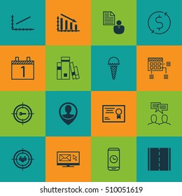 Set Of 16 Universal Editable Icons. Can Be Used For Web, Mobile And App Design. Includes Icons Such As Line Graph, Library, Schedule And More.