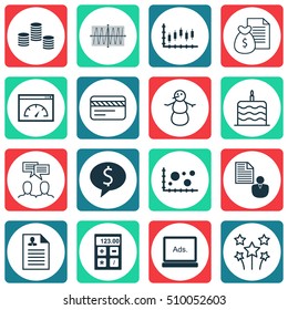 Set Of 16 Universal Editable Icons. Can Be Used For Web, Mobile And App Design. Includes Icons Such As Discussion, Report, Curriculum Vitae And More.