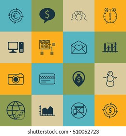Set Of 16 Universal Editable Icons. Can Be Used For Web, Mobile And App Design. Includes Icons Such As Business Deal, Street, Desktop Computer And More.