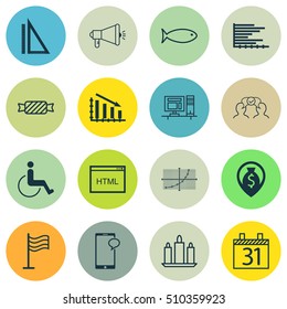 Set Of 16 Universal Editable Icons. Can Be Used For Web, Mobile And App Design. Includes Icons Such As Line Grid, Measurement, Accessibility And More.