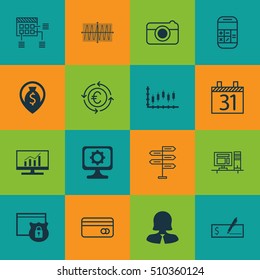 Set Of 16 Universal Editable Icons. Can Be Used For Web, Mobile And App Design. Includes Icons Such As Calculation, Computer, Cosinus Diagram And More.