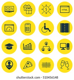 Set Of 16 Universal Editable Icons. Can Be Used For Web, Mobile And App Design. Includes Icons Such As Tree Structure, Coding, Profit Graph And More.