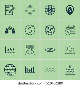 Set Of 16 Universal Editable Icons. Can Be Used For Web, Mobile And App Design. Includes Icons Such As Money Trasnfer, Report, Sweet And More.