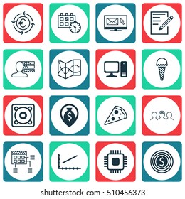 Set Of 16 Universal Editable Icons. Can Be Used For Web, Mobile And App Design. Includes Icons Such As Currency Recycle, Business Goal, Road Map And More.