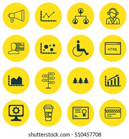 Set Of 16 Universal Editable Icons. Can Be Used For Web, Mobile And App Design. Includes Icons Such As Coding, Certificate, Changes Graph And More.