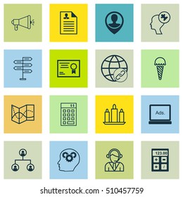 Set Of 16 Universal Editable Icons. Can Be Used For Web, Mobile And App Design. Includes Icons Such As Digital Media, Media Campaign, Investment And More.