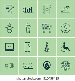 Set Of 16 Universal Editable Icons. Can Be Used For Web, Mobile And App Design. Includes Icons Such As Digital Media, Schedule, Money Trasnfer And More.