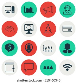 Set Of 16 Universal Editable Icons. Can Be Used For Web, Mobile And App Design. Includes Icons Such As Business Woman, Laptop, Operator And More.