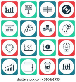 Set Of 16 Universal Editable Icons. Can Be Used For Web, Mobile And App Design. Includes Icons Such As Money, Successful Investment, Circle Graph And More.