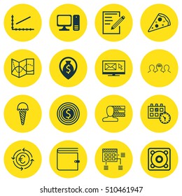 Set Of 16 Universal Editable Icons. Can Be Used For Web, Mobile And App Design. Includes Icons Such As Newsletter, Schedule, Road Map And More.