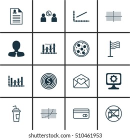 Set Of 16 Universal Editable Icons. Can Be Used For Web, Mobile And App Design. Includes Icons Such As Plastic Card, Business Goal, Manager And More.