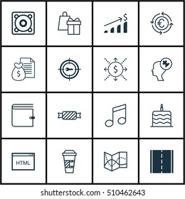 Set Of 16 Universal Editable Icons. Can Be Used For Web, Mobile And App Design. Includes Icons Such As Shopping, Successful Investment, Keyword Marketing And More.
