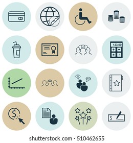 Set Of 16 Universal Editable Icons. Can Be Used For Web, Mobile And App Design. Includes Icons Such As Line Graph, Cooperation, Money And More.