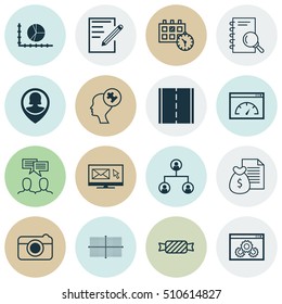 Set Of 16 Universal Editable Icons. Can Be Used For Web, Mobile And App Design. Includes Icons Such As Sweet, Newsletter, Website Performance And More.