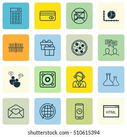 Set Of 16 Universal Editable Icons. Can Be Used For Web, Mobile And App Design. Includes Icons Such As World, Chemical, Discussion And More.