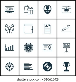 Set Of 16 Universal Editable Icons. Can Be Used For Web, Mobile And App Design. Includes Icons Such As Dynamics, Newsletter, Business Goal And More.