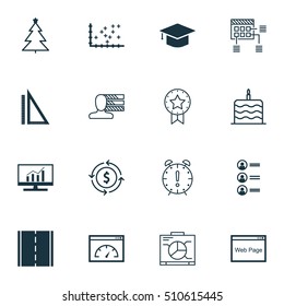 Set Of 16 Universal Editable Icons. Can Be Used For Web, Mobile And App Design. Includes Icons Such As Website, Personal Skills, Present Badge And More.