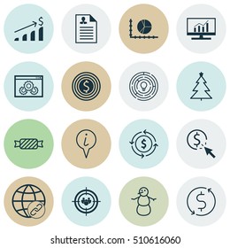 Set Of 16 Universal Editable Icons. Can Be Used For Web, Mobile And App Design. Includes Icons Such As Connectivity, Sweet, Circle Graph And More.