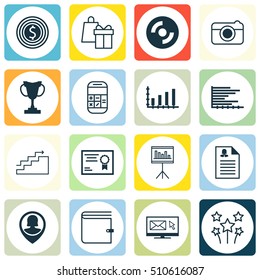 Set Of 16 Universal Editable Icons. Can Be Used For Web, Mobile And App Design. Includes Icons Such As Blank Cd, Tournament, Female Application And More.