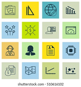 Set Of 16 Universal Editable Icons. Can Be Used For Web, Mobile And App Design. Includes Icons Such As Money, Business Woman, Operator And More.