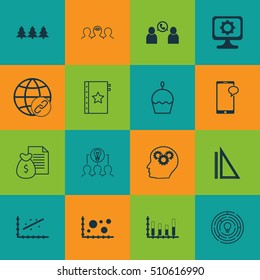 Set Of 16 Universal Editable Icons. Can Be Used For Web, Mobile And App Design. Includes Icons Such As Brain Process, Phone Conference, Coaching And More.